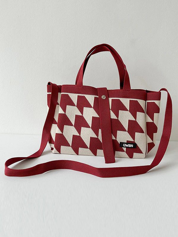 Contrast Color Split-Joint Woven Bags Handbags - Image 2