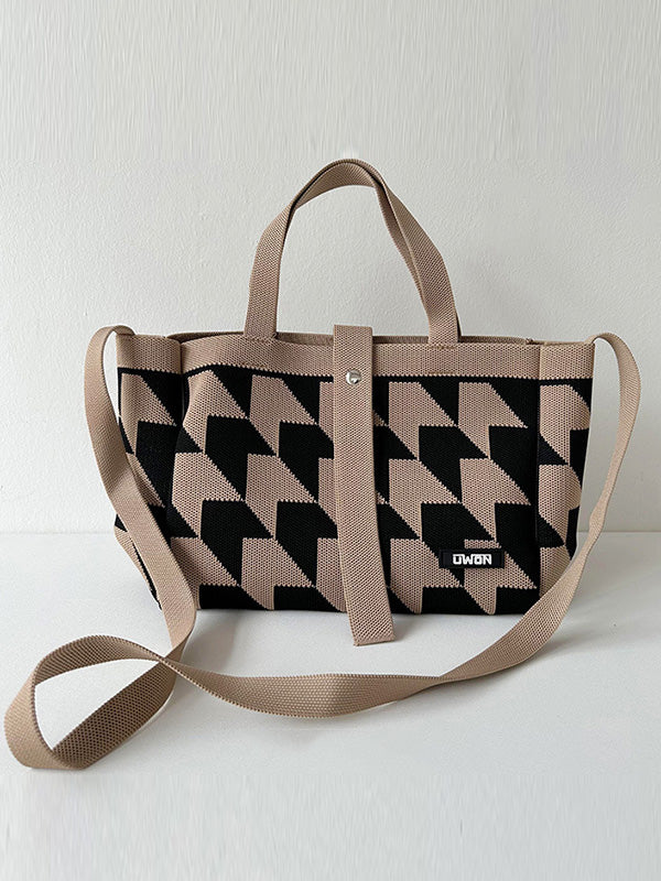 Contrast Color Split-Joint Woven Bags Handbags - Image 3
