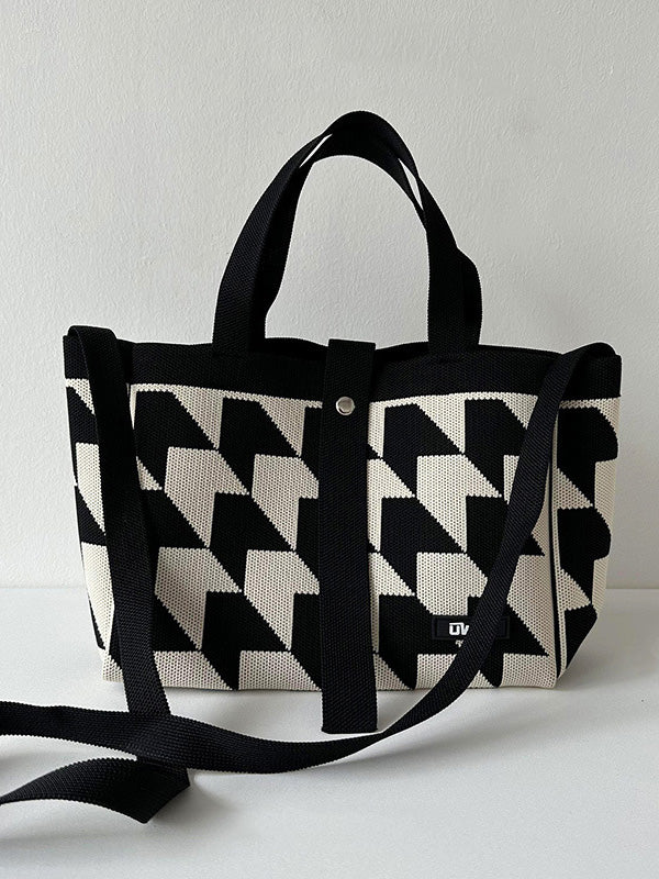 Contrast Color Split-Joint Woven Bags Handbags - Image 4