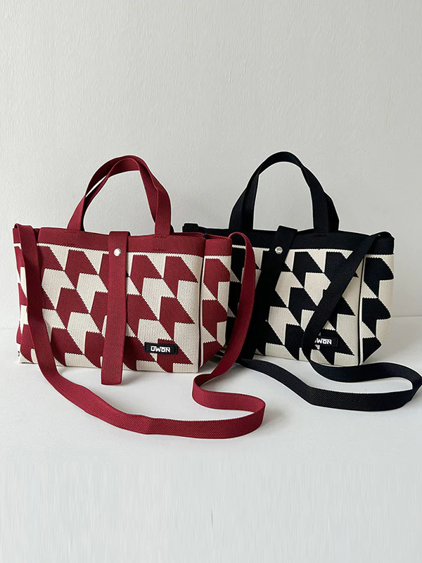 Contrast Color Split-Joint Woven Bags Handbags - Image 5