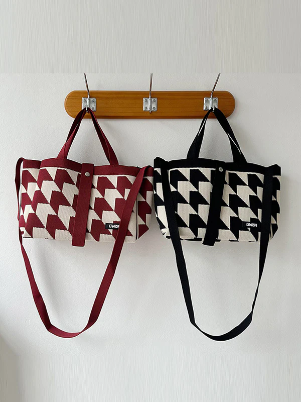 Contrast Color Split-Joint Woven Bags Handbags - Image 6