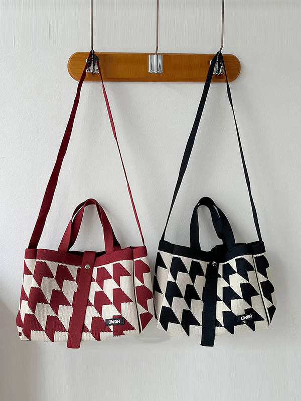 Contrast Color Split-Joint Woven Bags Handbags - Image 7