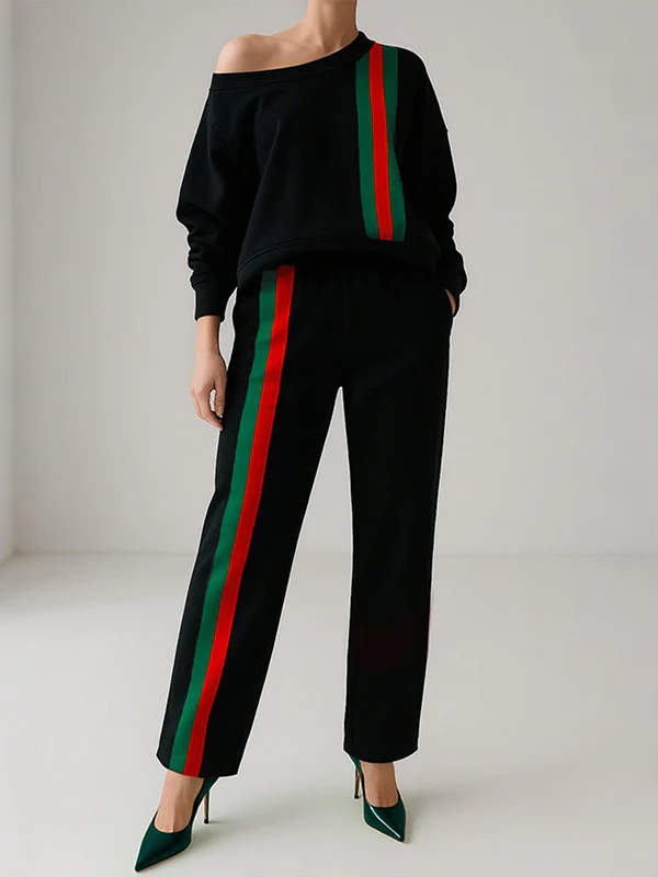 Contrast Color Striped Casual Pants Bottoms Trousers - Image 2