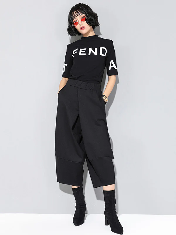Cool Wide Leg Loose Solid Color Casual Three-Quarter Pants Bottoms - Image 9