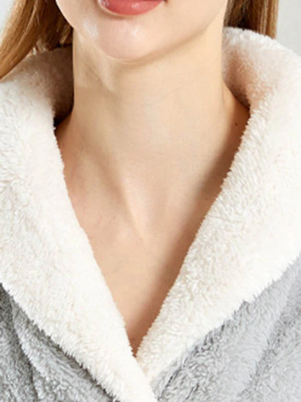 Coral Fleece Split-Joint V-Neck + Pants Pajama Two Pieces Set - Image 12