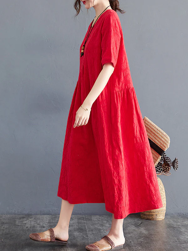Cotton Blend Solid Color Irregularity Dress - Image 10
