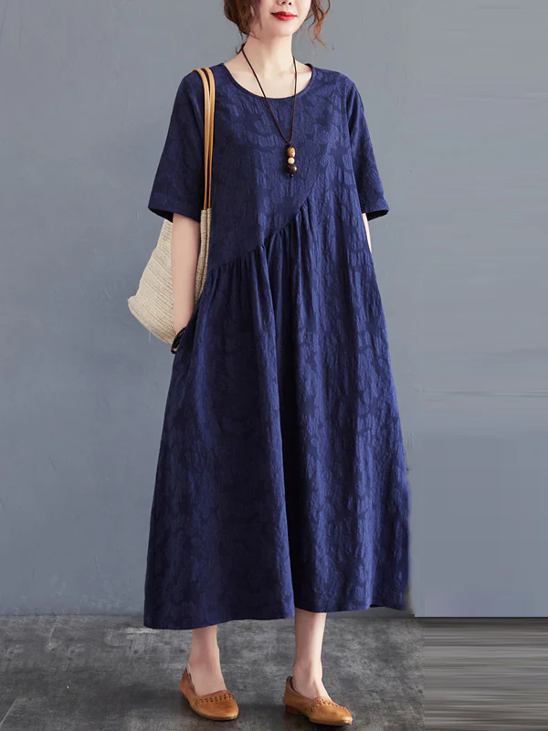 Cotton Blend Solid Color Irregularity Dress - Image 2