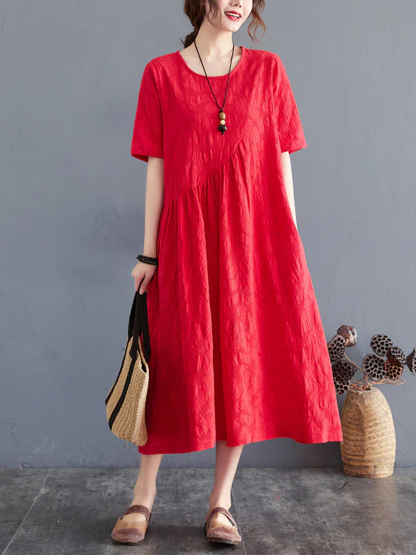 Cotton Blend Solid Color Irregularity Dress - Image 3