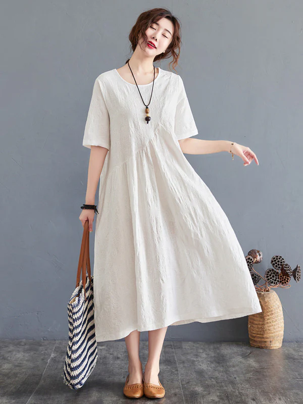 Cotton Blend Solid Color Irregularity Dress - Image 4