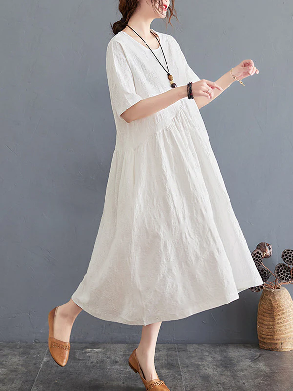 Cotton Blend Solid Color Irregularity Dress - Image 5