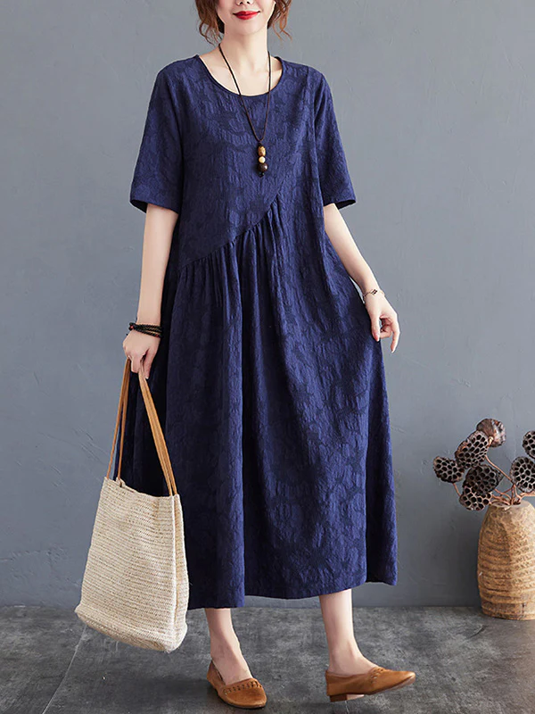 Cotton Blend Solid Color Irregularity Dress - Image 6
