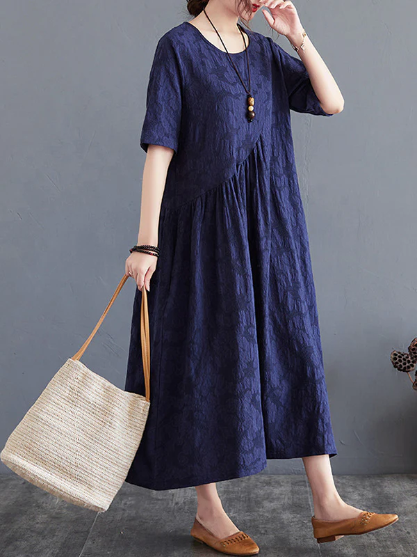 Cotton Blend Solid Color Irregularity Dress - Image 7