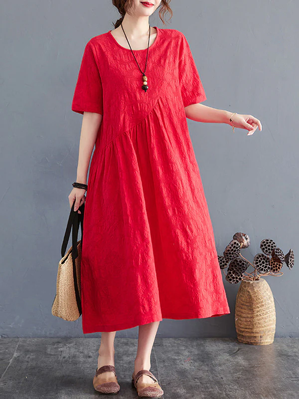 Cotton Blend Solid Color Irregularity Dress - Image 8