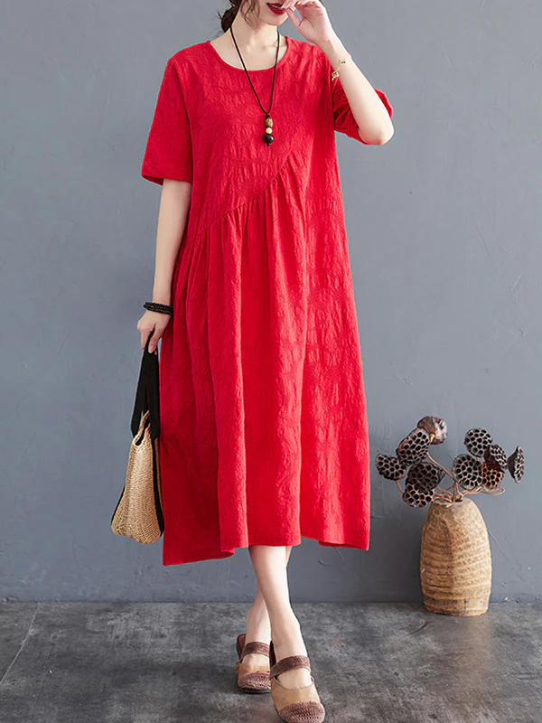 Cotton Blend Solid Color Irregularity Dress - Image 9