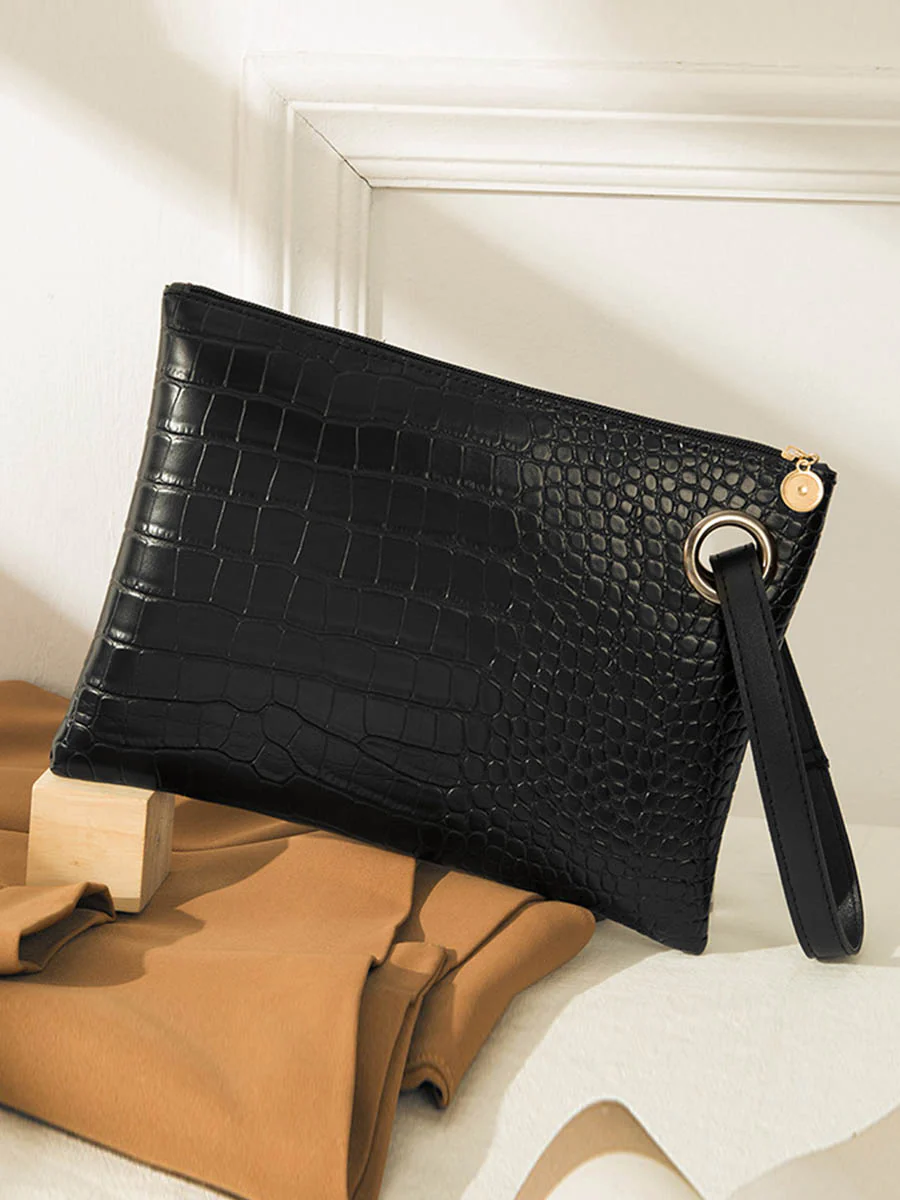 Crocodile Texture Geometric Print Zipper Handbag - Image 3