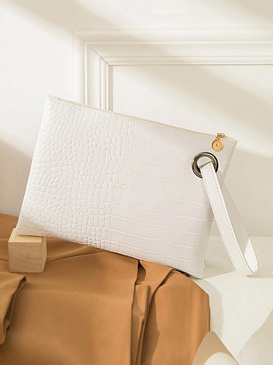 Crocodile Texture Geometric Print Zipper Handbag - Image 4