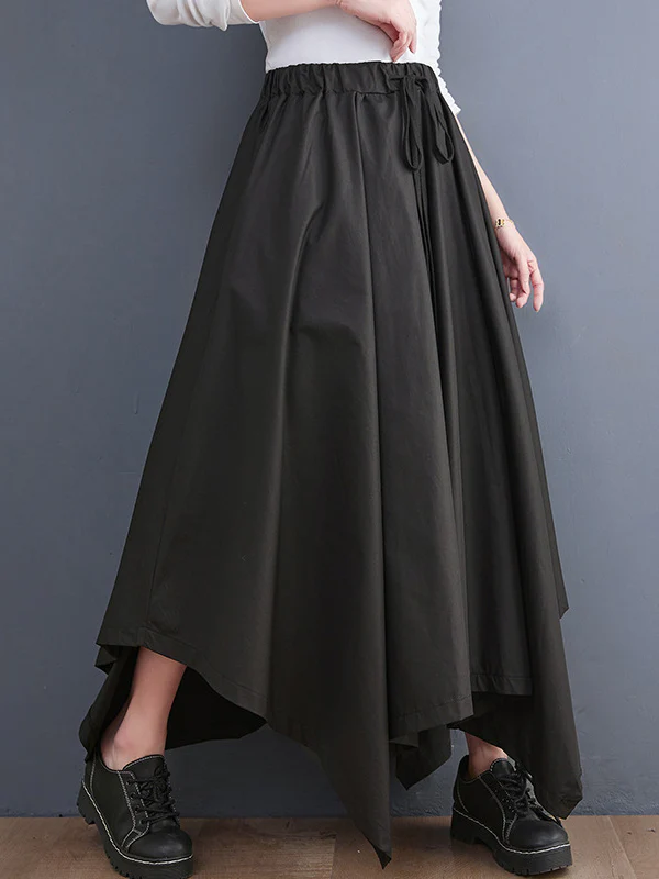 Cropped A-Line Drawstring Solid Color Pants Culotte - Image 2