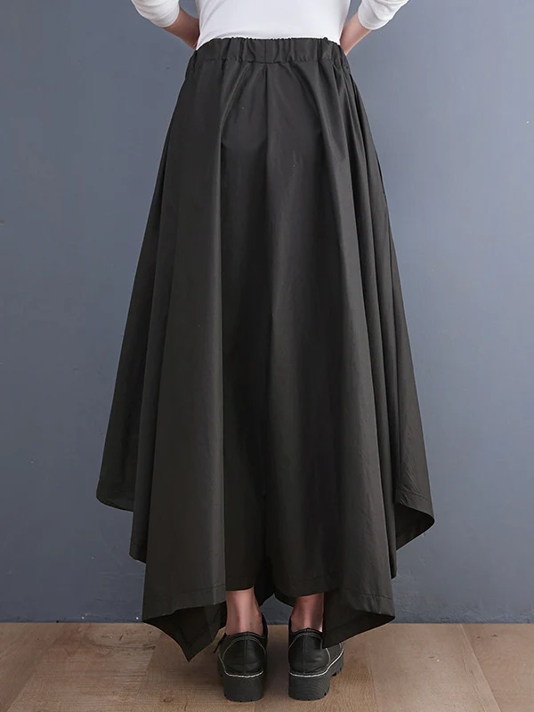 Cropped A-Line Drawstring Solid Color Pants Culotte - Image 3