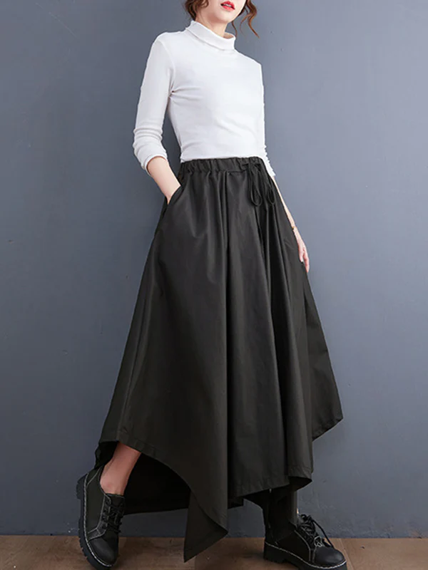 Cropped A-Line Drawstring Solid Color Pants Culotte - Image 6
