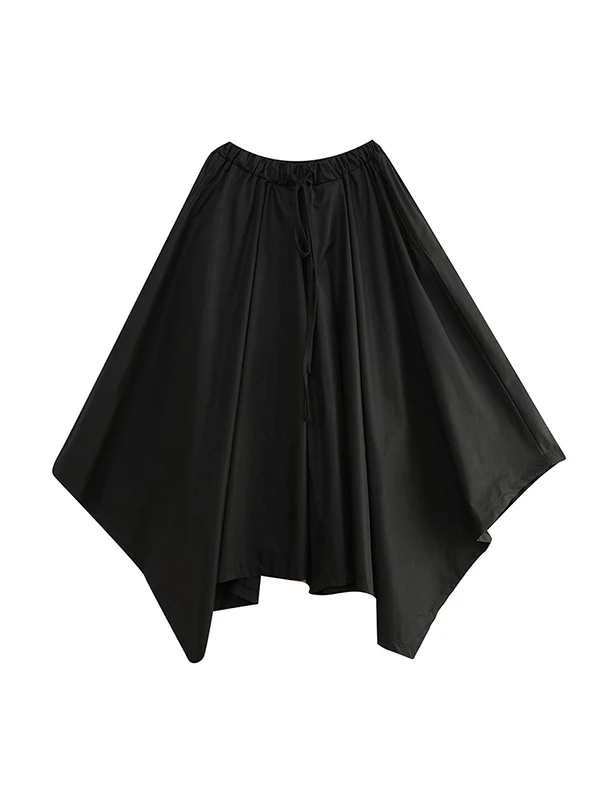 Cropped A-Line Drawstring Solid Color Pants Culotte - Image 7