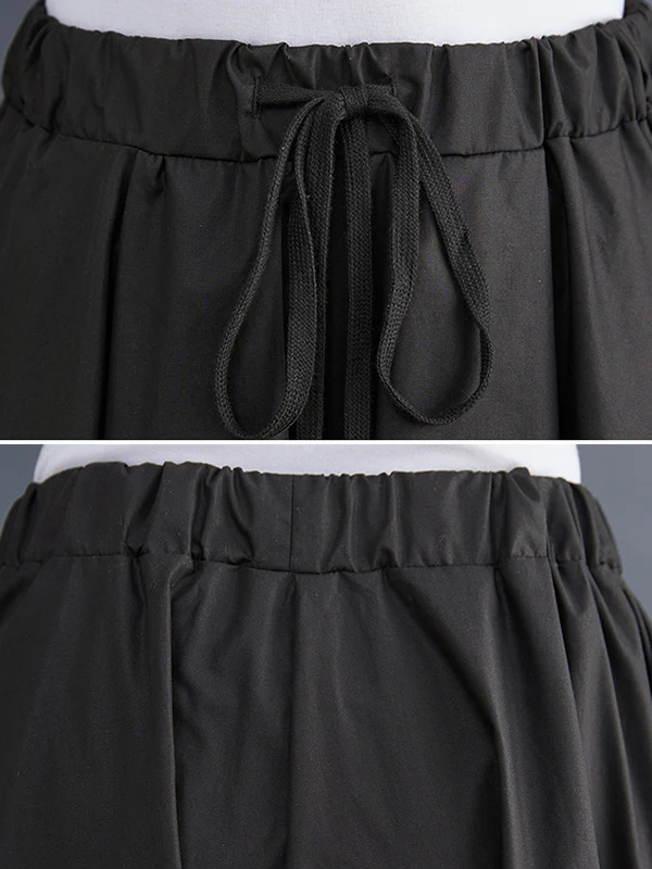 Cropped A-Line Drawstring Solid Color Pants Culotte - Image 8