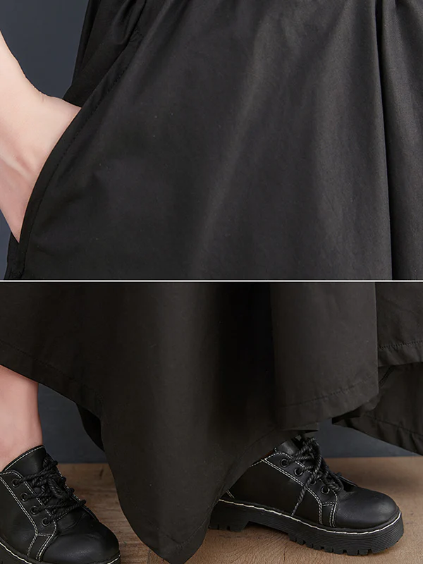 Cropped A-Line Drawstring Solid Color Pants Culotte - Image 9