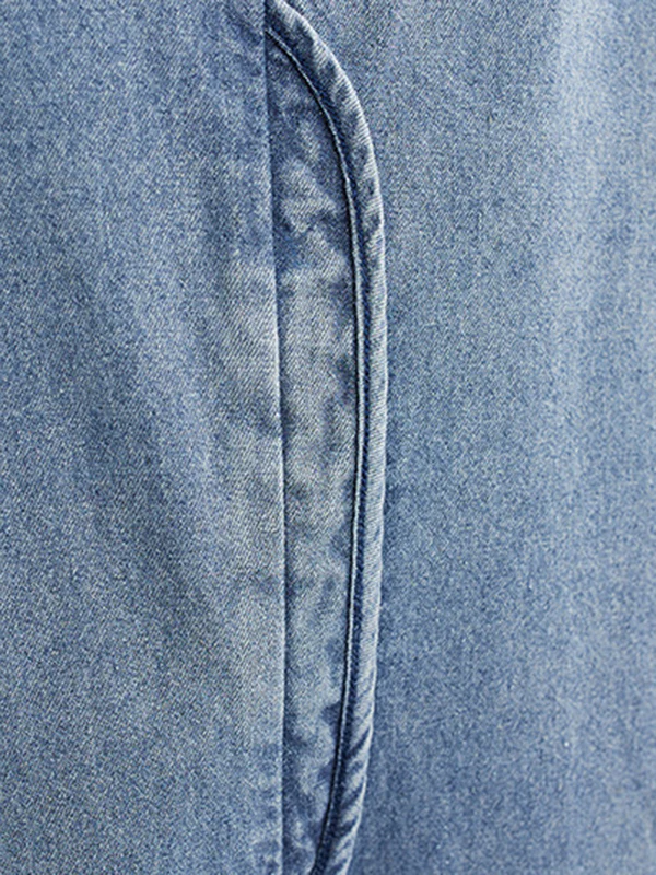 Cropped Loose Denim Buttoned Overalls - Image 16