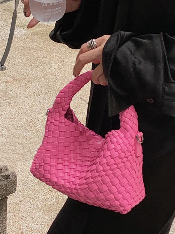 Cute Solid Color Woven Bags Handbags - Image 4