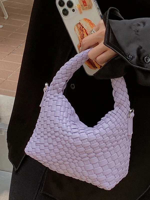 Cute Solid Color Woven Bags Handbags - Image 5