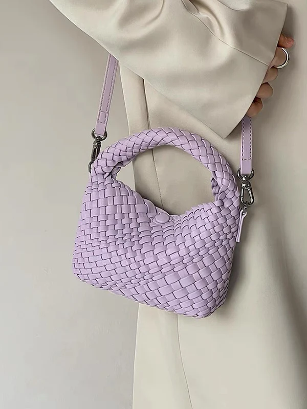 Cute Solid Color Woven Bags Handbags - Image 6