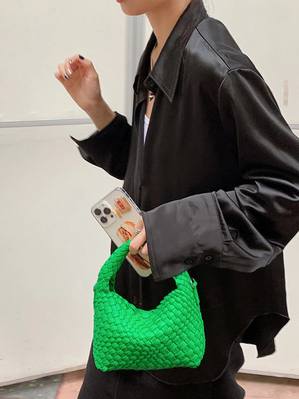 Cute Solid Color Woven Bags Handbags - Image 7