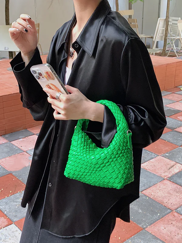 Cute Solid Color Woven Bags Handbags - Image 8