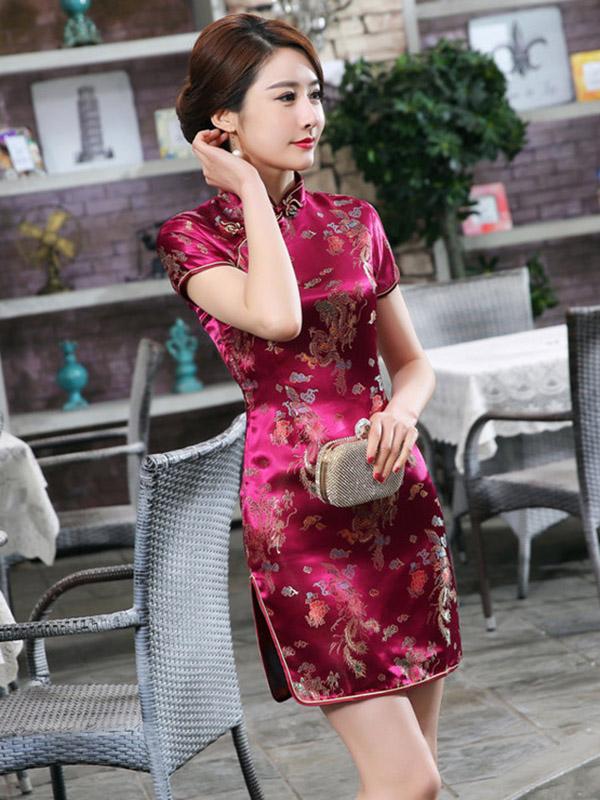 Dragon Phoenix Printed Short Cheongsams - Image 3