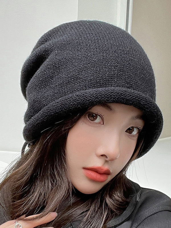 Drawstring Keep Warm Solid Color Tied Knitted Hats - Image 4