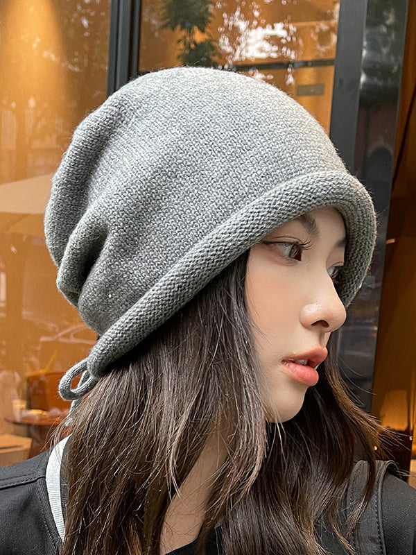 Drawstring Keep Warm Solid Color Tied Knitted Hats - Image 5