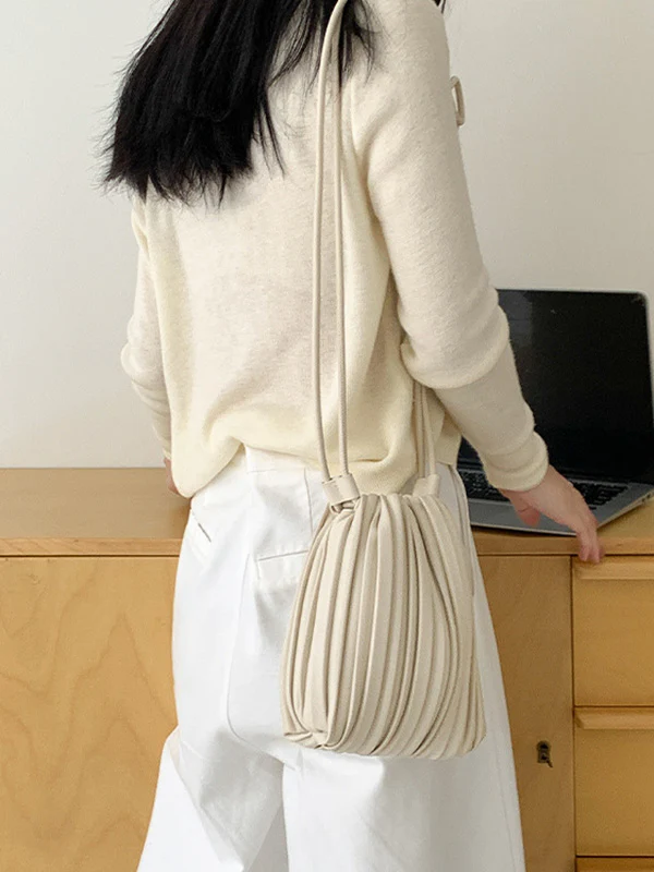 Drawstring Pleated Split-Joint Crossbody Bags - Image 11