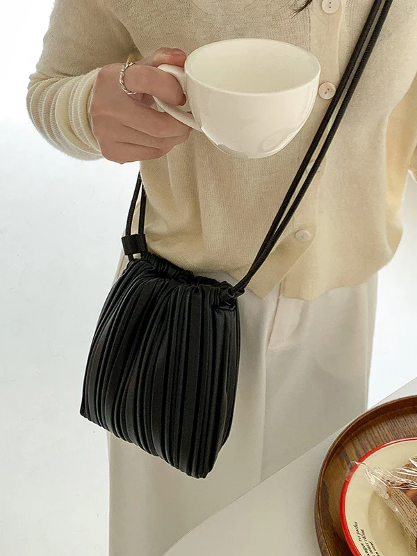 Drawstring Pleated Split-Joint Crossbody Bags - Image 3