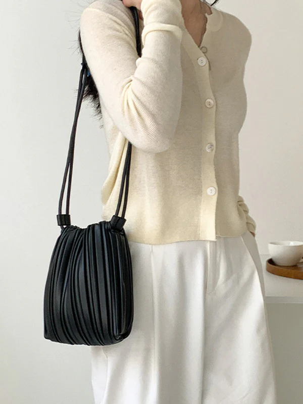 Drawstring Pleated Split-Joint Crossbody Bags - Image 4