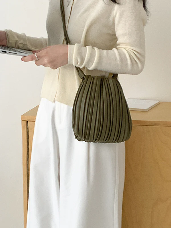 Drawstring Pleated Split-Joint Crossbody Bags - Image 5