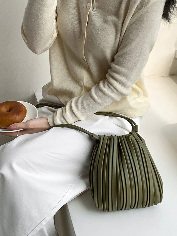 Drawstring Pleated Split-Joint Crossbody Bags - Image 6