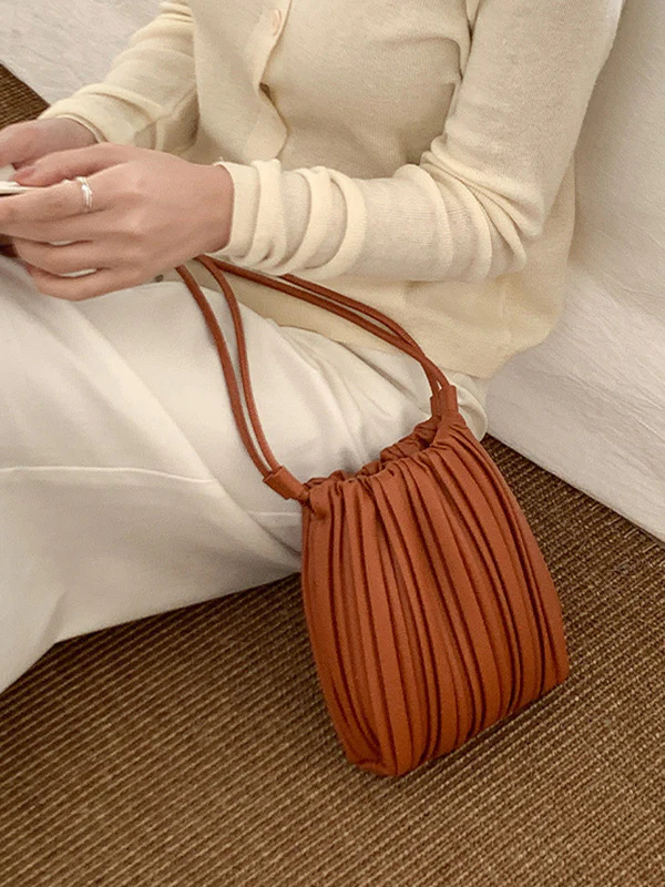 Drawstring Pleated Split-Joint Crossbody Bags - Image 7