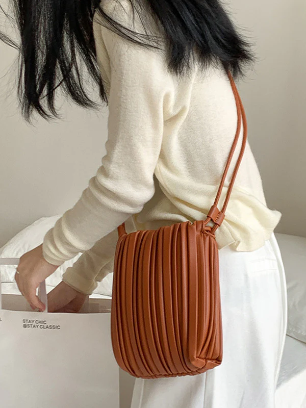 Drawstring Pleated Split-Joint Crossbody Bags - Image 8