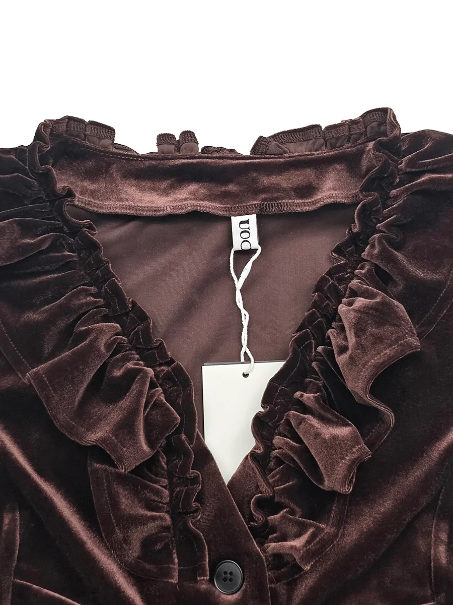 Elasticated Waist Flared Sleeves Buttoned Pleated Ruffled Solid Color Split-Joint Deep V-Neck Blouses&Shirts Tops - Image 10