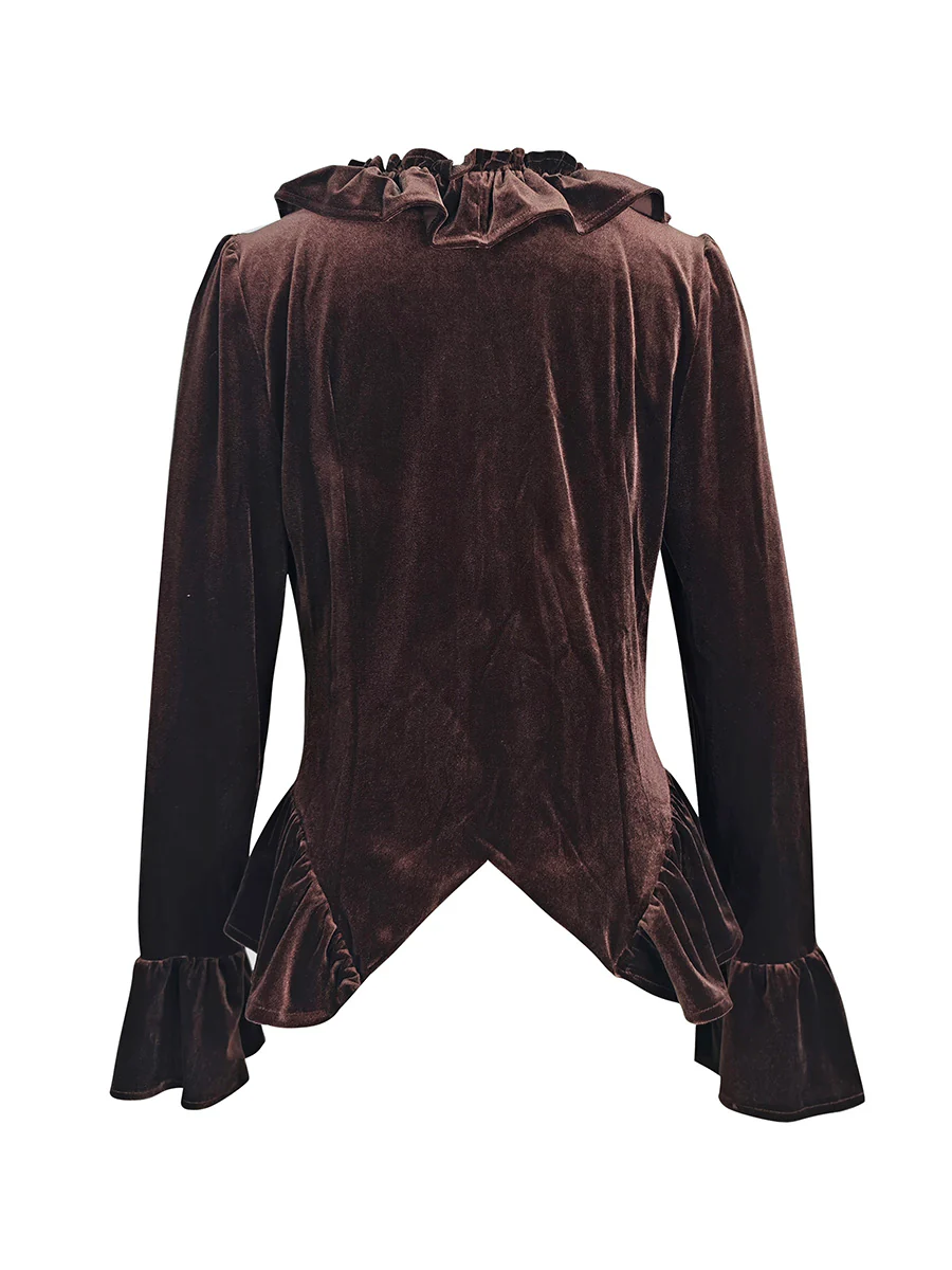 Elasticated Waist Flared Sleeves Buttoned Pleated Ruffled Solid Color Split-Joint Deep V-Neck Blouses&Shirts Tops - Image 8