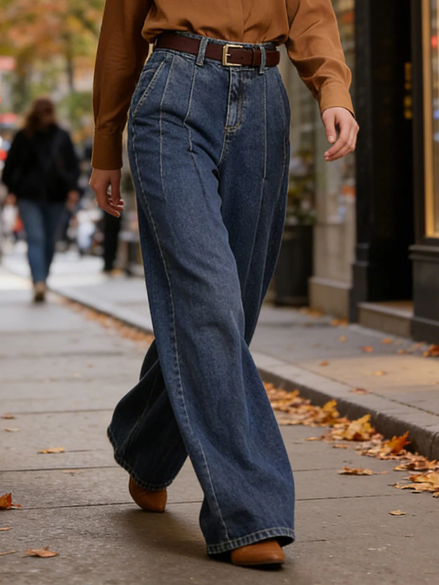 Elasticated Waist High Waisted Belted Pleated Pockets Solid Color Split-Joint Pants