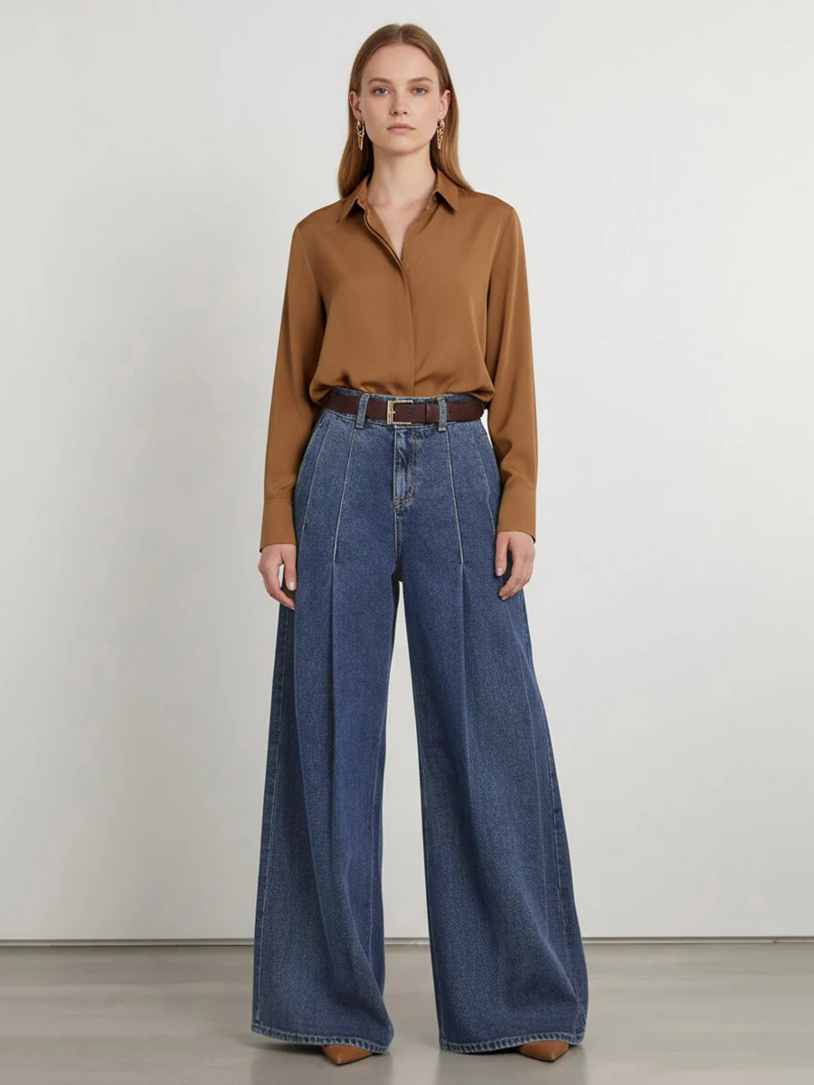 Elasticated Waist High Waisted Belted Pleated Pockets Solid Color Split-Joint Pants - Image 4