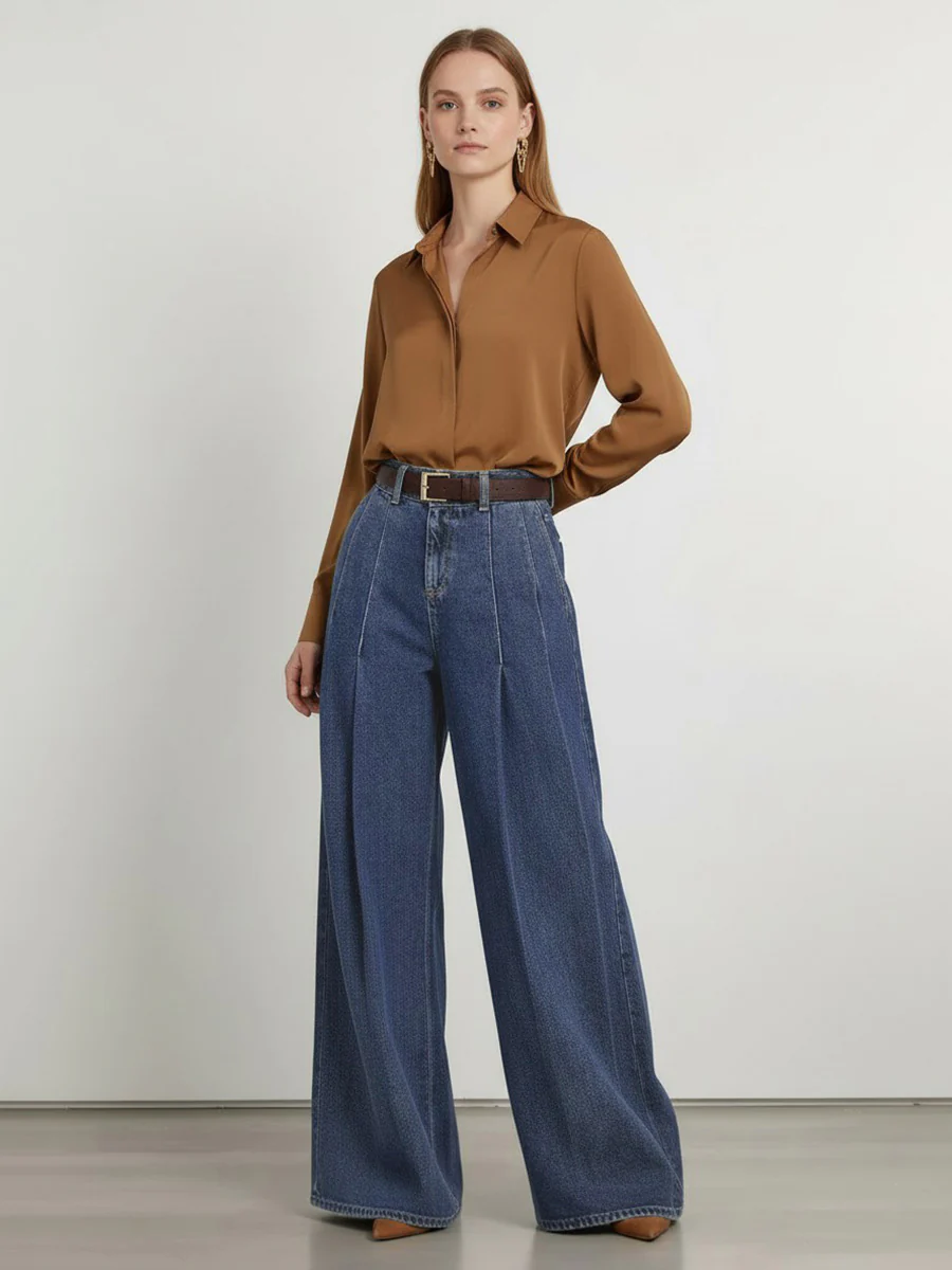 Elasticated Waist High Waisted Belted Pleated Pockets Solid Color Split-Joint Pants - Image 5