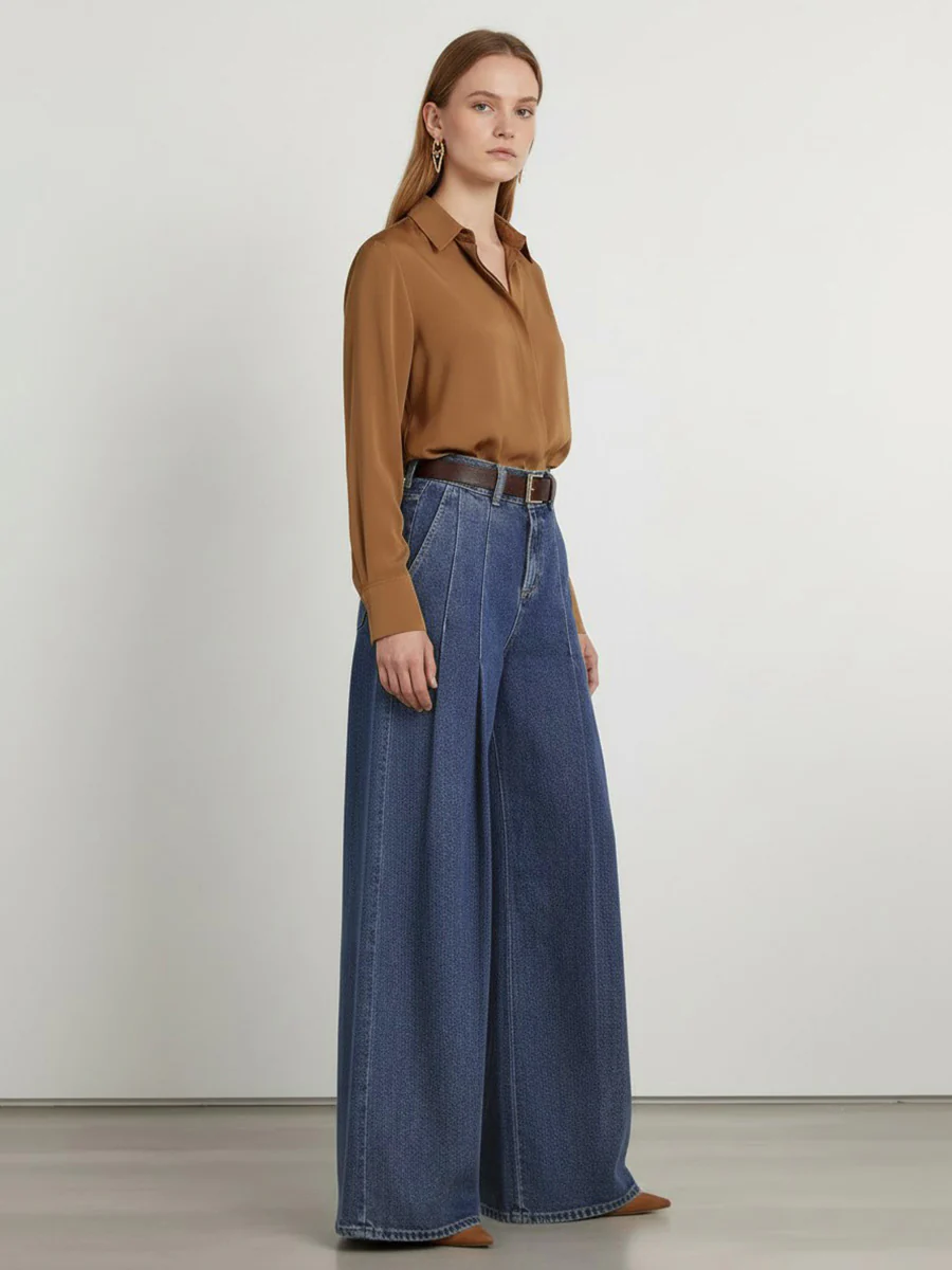 Elasticated Waist High Waisted Belted Pleated Pockets Solid Color Split-Joint Pants - Image 6