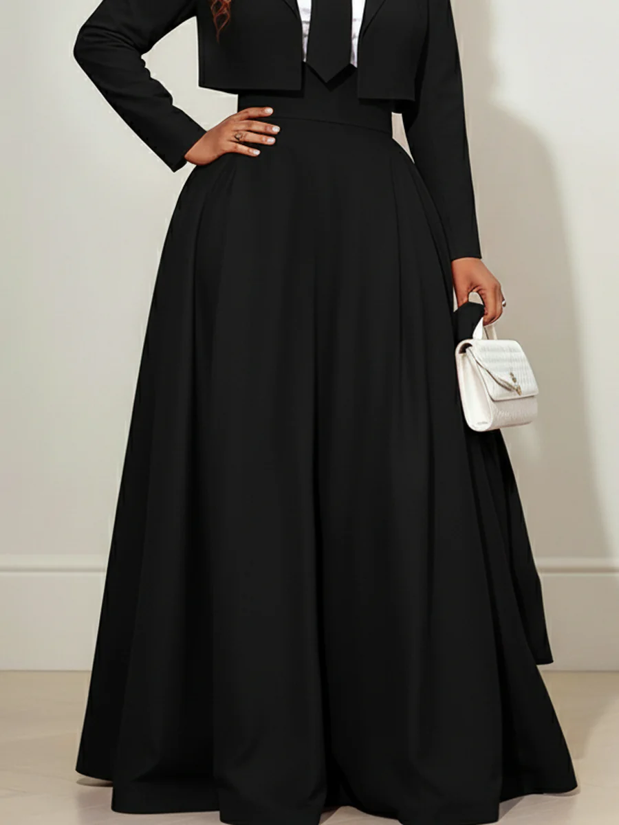 Elasticated Waist High Waisted Big Hemline Pleated Pockets Solid Color Zipper Wide Leg Pants - Image 6