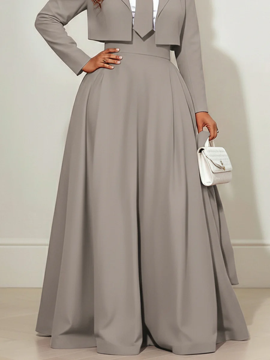 Elasticated Waist High Waisted Big Hemline Pleated Pockets Solid Color Zipper Wide Leg Pants - Image 7
